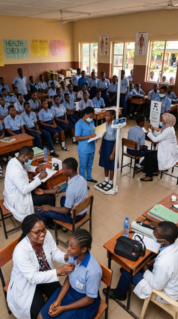 Students having medical checkups